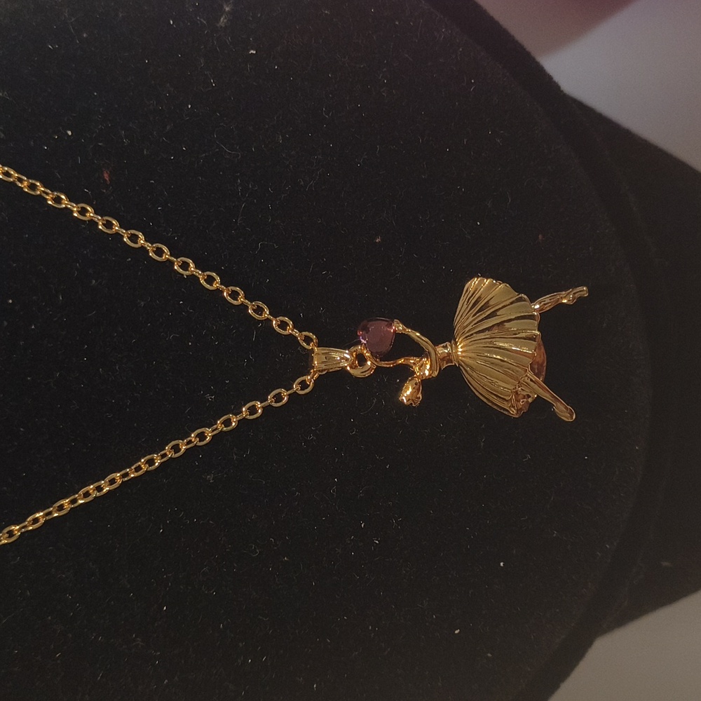 Barbie Gold Necklace with Purple Gem Ballerina Pendant With Box